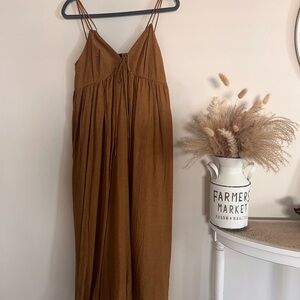 Elegant Brown Spaghetti Strap Dress